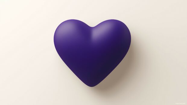 A large, solid purple heart centered on a soft white background, with a subtle shadow to create depth and a modern look.