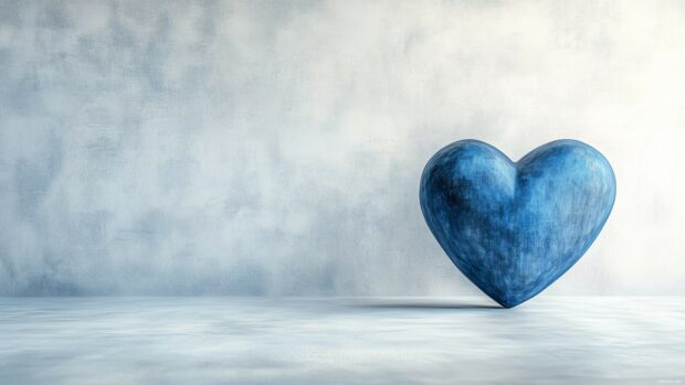 A large, textured blue heart centered against a soft white background.