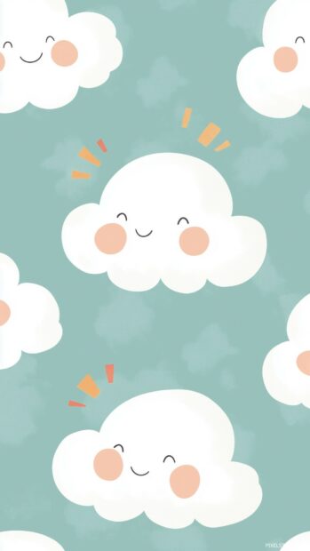 A light green wallpaper adorned with cute cartoon style clouds and smiling suns, creating a bright and cheerful vibe.