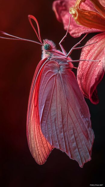 A macro shot of a pink butterfly iPhone wallpaper.