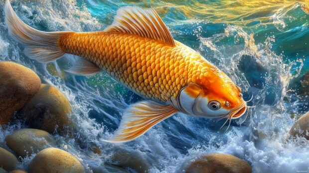 A majestic 3D fish in a vibrant aquatic scene.