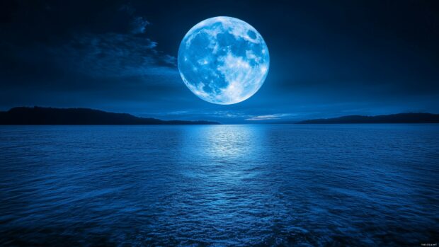 A mesmerizing Blue Moon HD desktop Wallpaper 1080p.