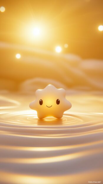 A minimal 3D rendering of a small, cute star surrounded by soft light rays, floating against a smooth, abstract background for a whimsical yet elegant look.