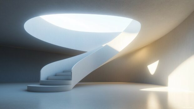 A minimalist 3D spiral staircase with smooth surfaces.