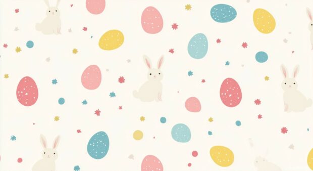 A minimalist Easter pattern featuring tiny, pastel bunny silhouettes and colorful eggs arranged in a geometric tile design, clean vector art style.