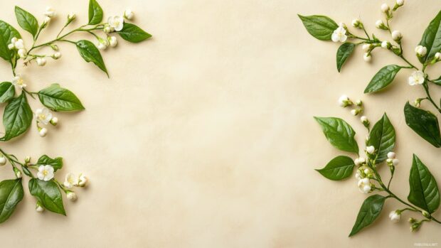 A minimalist flat lay of spring flowers and leaves.