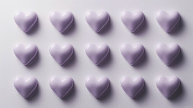 A minimalist pattern of small lavender hearts evenly spaced on a light gray background.