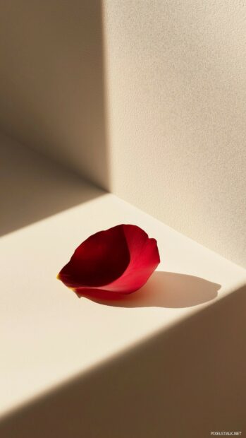 A minimalist shot of a single rose petal resting elegantly on a smooth white surface, Aesthetic rose wallpaper.