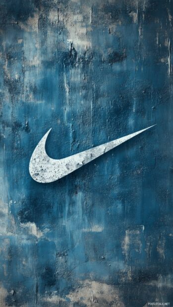 A minimalistic blue Nike wallpaper features the iconic swoosh logo in a contrasting white.