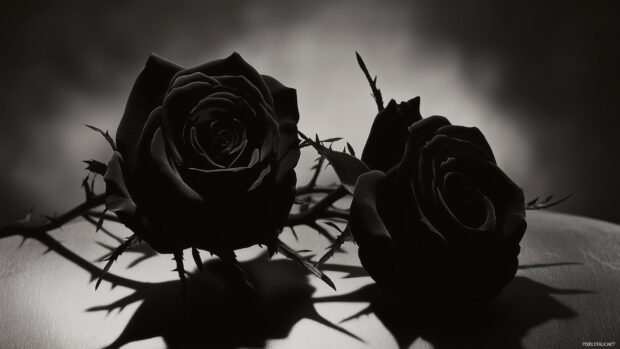 A moody composition featuring dark roses intertwined with thorns.