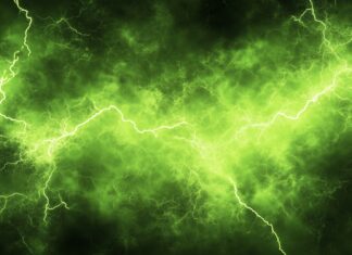 A neon green HD wallpaper with an electric light pattern.