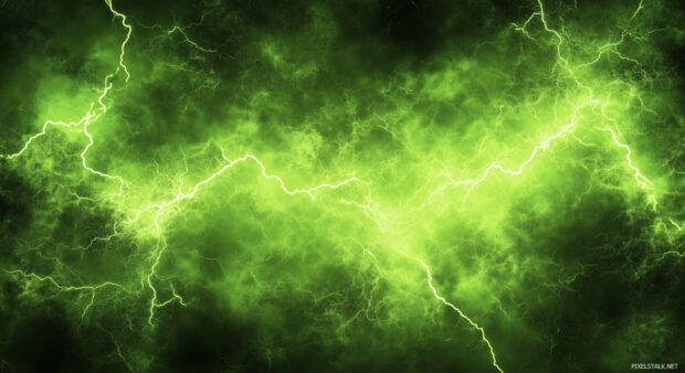 A neon green HD wallpaper with an electric light pattern.