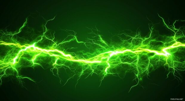 A neon green desktop background with an abstract electric light pattern, mimicking lightning or energy bursts, giving a dynamic and edgy look.