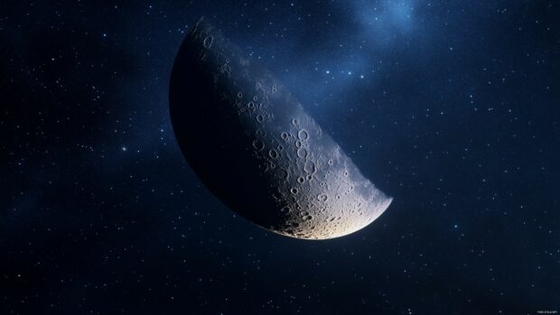 A new moon phase in a clear sky, 4K wallpaper.