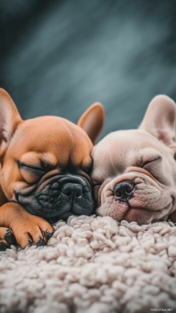 A pair of French Bulldog puppies with adorable wrinkled faces.