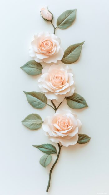 A pale pink roses intertwined with soft green leaves.