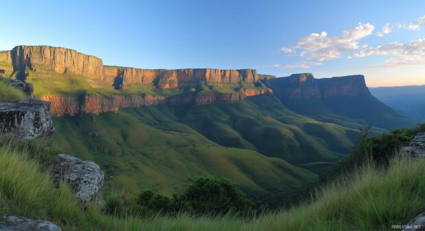 A panoramic view of a Mountain valley wallpaper.