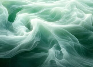 A pastel green wallpaper HD with light, wavy lines resembling flowing water, bringing a serene and peaceful atmosphere.