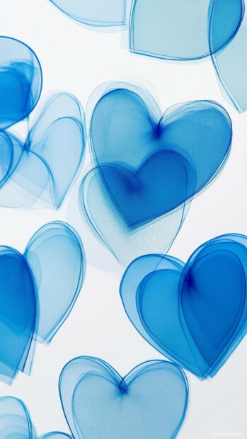 A pattern of overlapping translucent blue hearts on a light gray background.