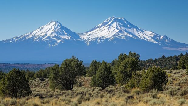 A peaceful snow capped Mountain range.