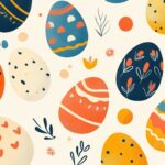 A playful pattern of Easter eggs Computer Wallpaper with various designs and colors on a light background, seamless and vibrant.