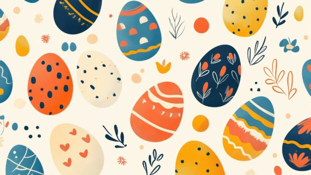 A playful pattern of Easter eggs Computer Wallpaper with various designs and colors on a light background, seamless and vibrant.