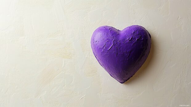 A purple heart placed off center on a pale cream background.