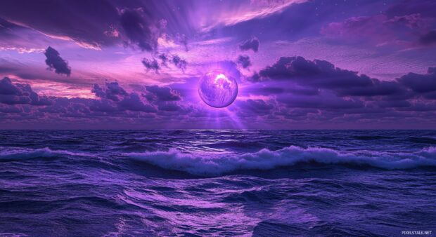 A purple moon glowing in a cloudy night sky, HD wallpaper.