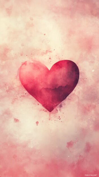 A red heart with a watercolor effect gently blended into a light pink background, giving it a soft, dreamy quality while keeping the design simple.