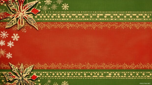 A retro Christmas wallpaper of a classic red and green Christmas card design with vintage typography, snowflakes, and a nostalgic holiday pattern.