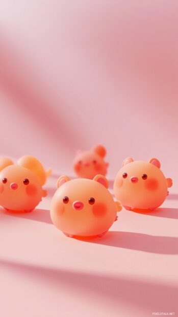 A row of cute, tiny 3D animals in a simple, abstract form, floating in mid air, casting soft shadows in a clean, minimalist background.