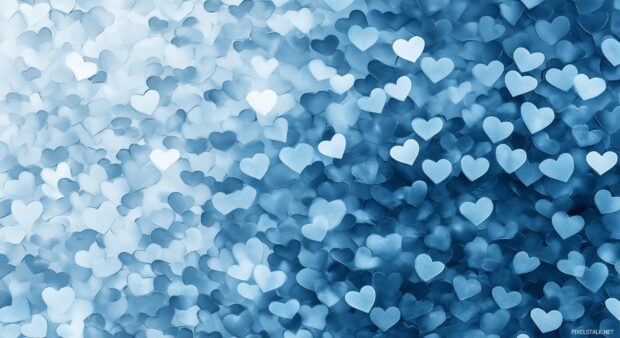 A scattered pattern of small blue hearts in various shades, set against a gentle gradient background transitioning from light blue to white, creating a serene and calming visual.