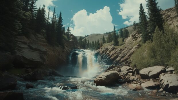 A scenic Rocky Mountain waterfall.