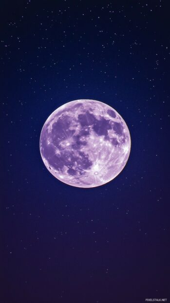 A serene night sky with a perfectly round purple Moon.