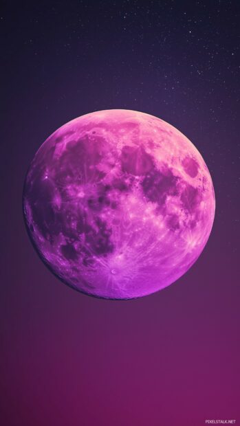 A serene night sky with a perfectly round purple Moon, softly glowing against a crisp, cloudless backdrop.