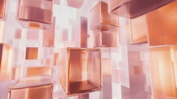 A series of floating, transparent 3D cubes arranged in a balanced pattern, softly illuminated to create a refined and abstract geometric composition.