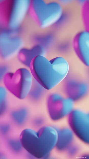 A series of small, cute 3D hearts softly glowing in a gradient background, arranged in a floating pattern for a simple, adorable design.