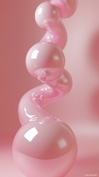 A series of smooth, floating pink 3D spheres arranged in a gentle spiral pattern.