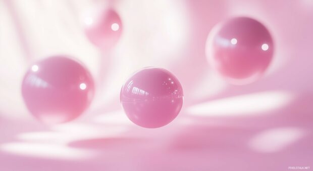 A set of floating pink 3D orbs softly clustered together.