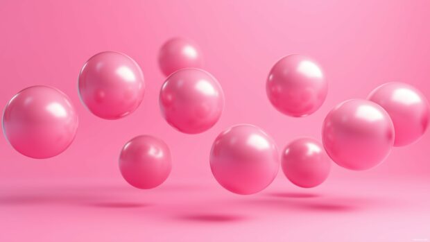 A set of floating pink 3D orbs softly clustered together, with subtle shadows and reflections adding depth and elegance to the minimalist composition.