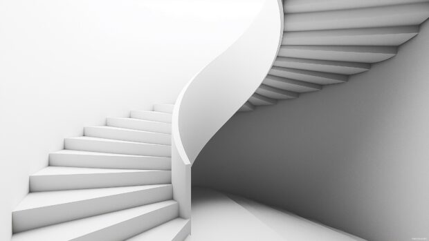 A simple 3D spiral staircase design with smooth, flowing lines and gentle curves, rendered in a soft monochrome palette.