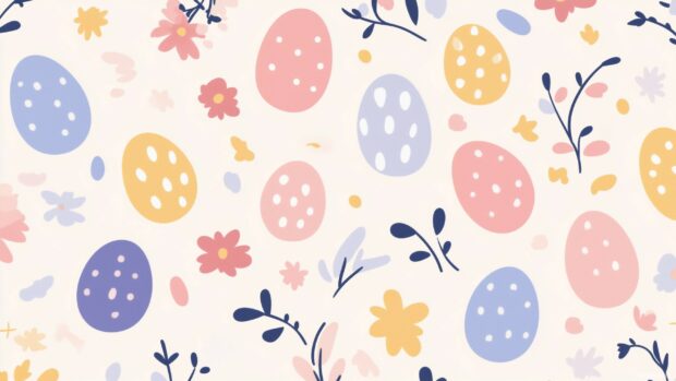 A simple Easter pattern Desktop Wallpaper with pastel colored eggs and flowers in a repeating tile design, soft lines, and clean vector art style.