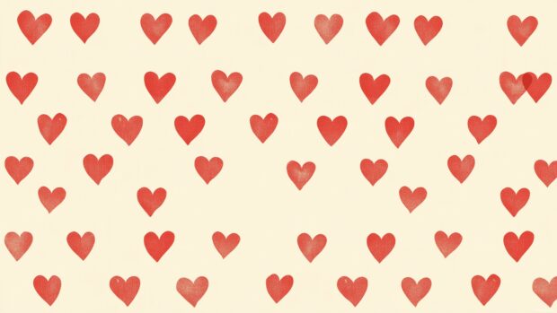 A simple pattern of small, red hearts 4K resolution evenly spaced on a light beige background.