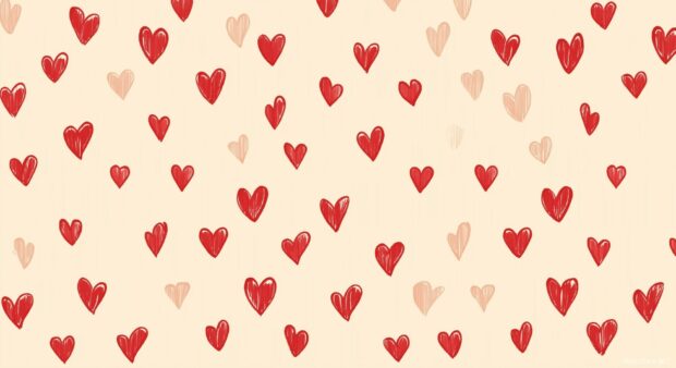 A simple pattern of small, red hearts evenly spaced on a light beige background.