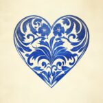 A single cute blue heart with intricate floral designs etched into it.