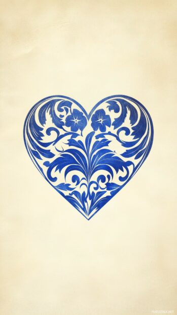 A single cute blue heart with intricate floral designs etched into it.