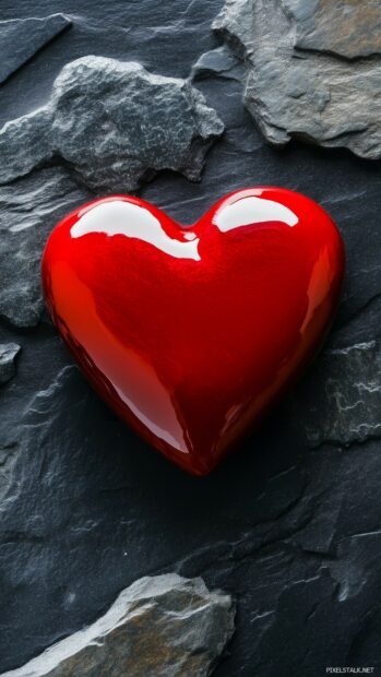 A single, glossy red heart set against a dark charcoal background, wallpaper for iPhone.