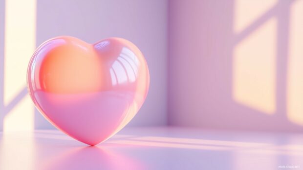 A single large 3D heart with a smooth, glossy surface, floating against a minimalist background.