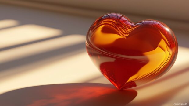 A single large 3D heart with a smooth, glossy surface, floating against a minimalist background, with soft lighting creating subtle reflections and depth.