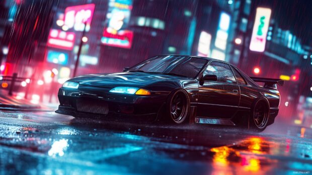 A sleek black Nissan Silvia Drift car wallpaper.